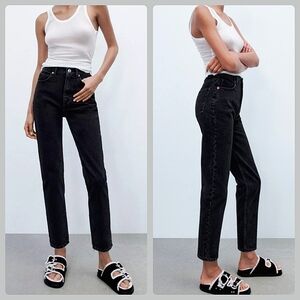 Zara Washed Black High-Rise Straight Jeans